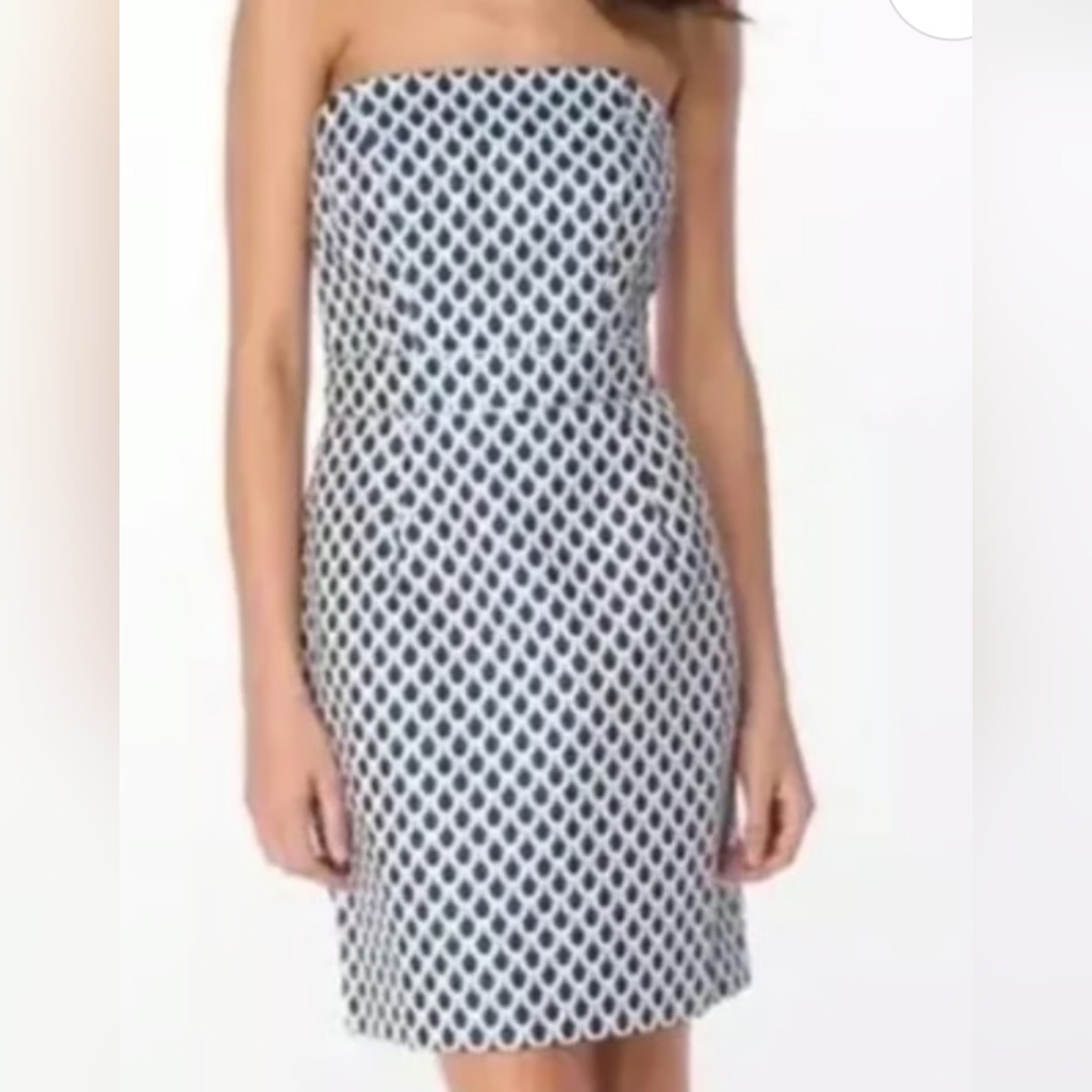 Lilly Pulitzer Josephine Strapless Scalloped Dress Sz2 Navy/Metalic Silver 20742